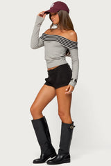 Leetal Stripey Foldover Knit Top