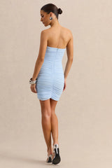 Merisse | Powder Blue Bandeau Mini-Dress With Ruched-Detailing