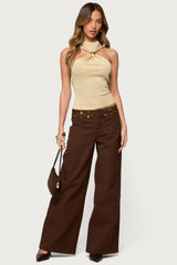 Nalia Gathered Ring Glitter Knit Top