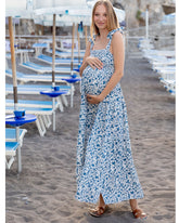 Lilliana Maternity Maxi Dress in Blue Print