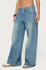Graphic Vintage Washed Low Rise Baggy Jeans