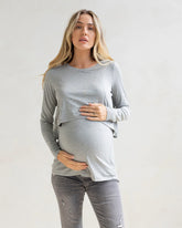 Leonie Maternity/ Nursing Flip Panel Top in Marl Grey