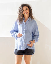 Maternity Roll Up Long Sleeve Shirt - Navy Stripe