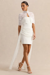 Sabrelle | White Bandeau-Neck Mini Dress With Draped-Detailing