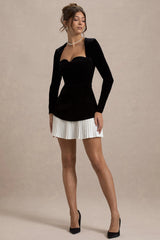 Americano | Black Velvet Sweetheart Long-Sleeve Mini Dress