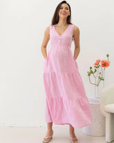 Kiara Linen Maternity Maxi Dress in Pink