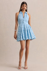Milly | Powder Blue Lace Halter-Neck Mini Dress