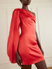 One-shoulder draped satin mini dress
