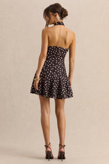 Florence | Brown and White Satin Halter-Neck Mini Dress