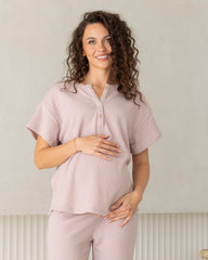 Amara Maternity Cotton Blend Lounge Top in Blush