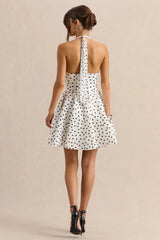 Peggy | White & Black Polka Dot Halter-Neck Skater Mini Dress
