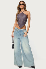 Shila Studded Faux Leather Backless Top