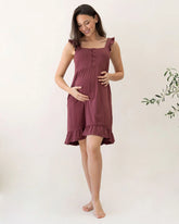 Grace Hospital Birthing Gown/Night Dress with Nursing Access - Burgundy