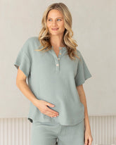 Amara Maternity Cotton Blend Lounge Top in Dusty Green