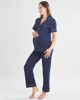Maternity and Nursing Button Front Pyjama Set in Navy