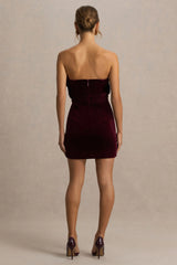 Polly | Burgundy Velvet Ruffled Strapless Mini Dress
