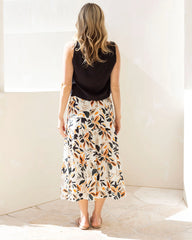 Ellie Maternity Shirred Maxi Skirt in Orange Leaf