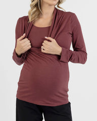 Bamboo Maternity V-Neck Crossover Long Sleeve Top - Maroon