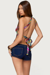 Ruelle Embroidered Asymmetric Knit Top
