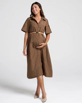 Sophia Maternity Work Dress in Latte