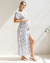 Isabella Maternity and Nursing Wrap Dress in Blue Floral