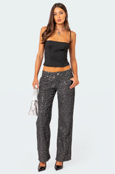 Nyah Sequin Low Rise Wide Leg Jeans