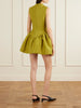 Floral-appliqué gathered satin mini dress