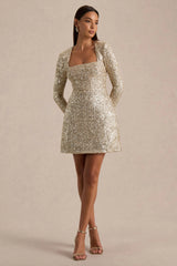 Invite | Gold Sequin Square-Neck Mini Dress