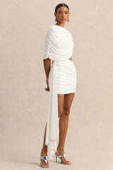 Danellia | White Round-Neck Mini Dress With Cut-Out Detail And Sash
