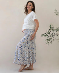 Ellie Shirred Maternity Skirt in Navy Floral Print