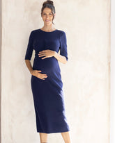 Annabella Maternity Knit Midi Dress in Navy