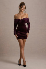 Gilda | Port Velvet Bardot Long-Sleeve Mini Dress