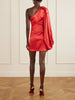 One-shoulder draped satin mini dress