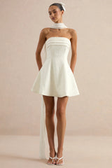 Elvara | White Lace Bandeau-Neck Mini Dress With Scarf Detail