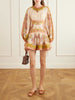 Indra gathered floral-print metallic cotton and silk-blend chartreuse mini dress