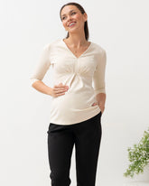 Jenni Half Sleeve Maternity V-Neck Work Top in Beige