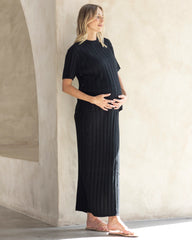 Alexis Side Split Maternity Knit Top in Black