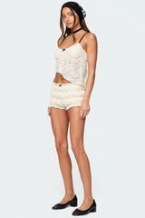 Este Asymmetric Textured Lace Top