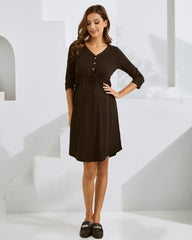 Maternity & Nursing Button Drawstring Dress in Black