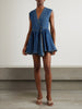 Asymmetric wrap-effect denim mini dress