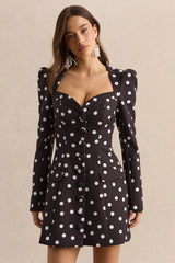 Carmen | Black & White Polka Dot Sweetheart-Neck Tailored Mini Dress