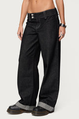 Cuffed Low Rise Straight Leg Jeans