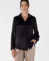 Amelia Black Maternity/ Nursing Satin Button Down Shirt