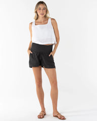 Maternity Summer Drawstring Black Shorts