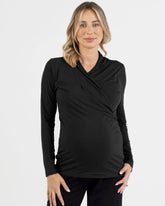 Bamboo Maternity V-Neck Crossover Long Sleeve Top - Black