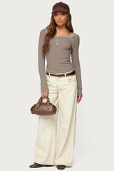 Ensley Contrast Stitch Henley Top