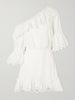 One-shoulder guipure-lace trimmed cotton-poplin mini dress