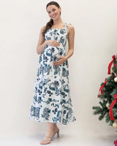 Lilliana Maternity Dress in Emerald Green Print