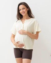 Zara Ribbed Short Sleeve Maternity Top In Almond
