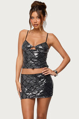 Stajie Diamond Sequin Cut Out Top